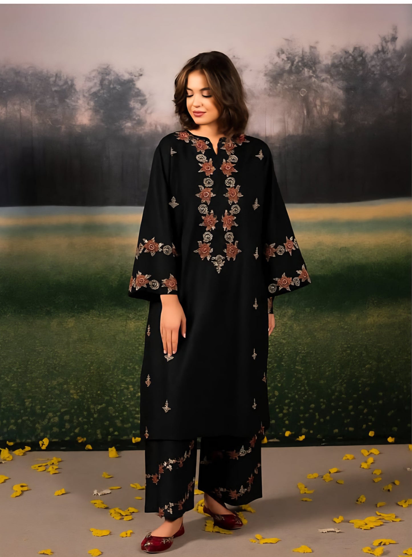 LEENA 2 PIECE UNSTICED IN DHANAK FT-02