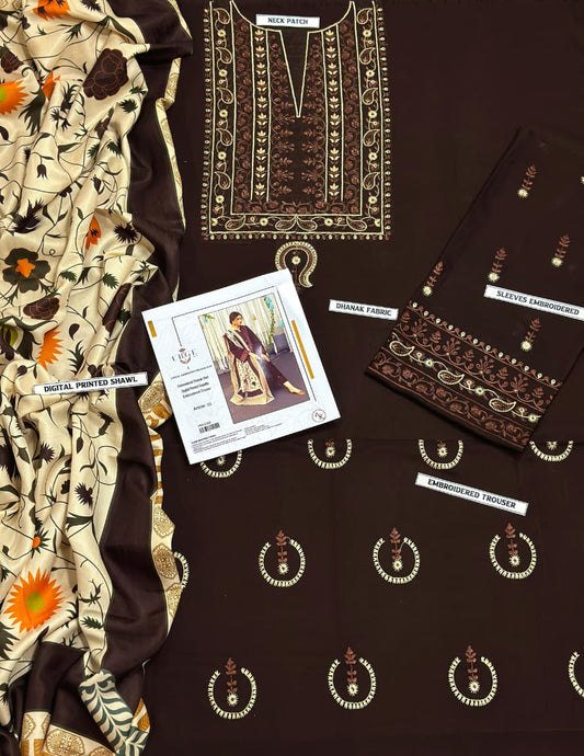 URGE -  – Luxury Embroidered 3-Piece in DHANAK UNSTICED
